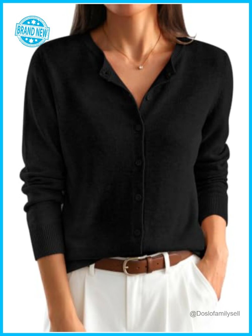 Lightweight Button Down Cardigan Sweater Crew Neck Long Sleeve